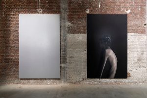 Anne Imhof, Untitled, 2017, oil on canvas, 300 × 190 cm (each). Coll. Pinault Collection (Paris, Venice); photo credit Aurélien Mole, courtesy of the artist and Galerie Buchholz