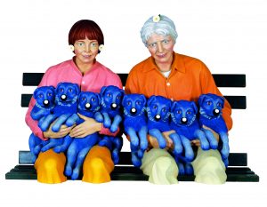 Jeff Koons, String of puppies, 1988, legno policromo, 106,7 x 157,5 x 94 cm, AP from an edition of 3 plus 1 AP. Private Collection, courtesy Hauser & Wirth